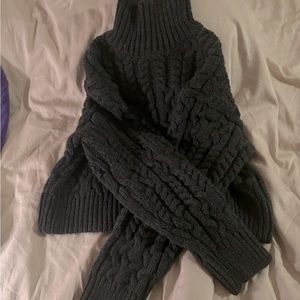 Dark gray turtle neck cable knit sweater